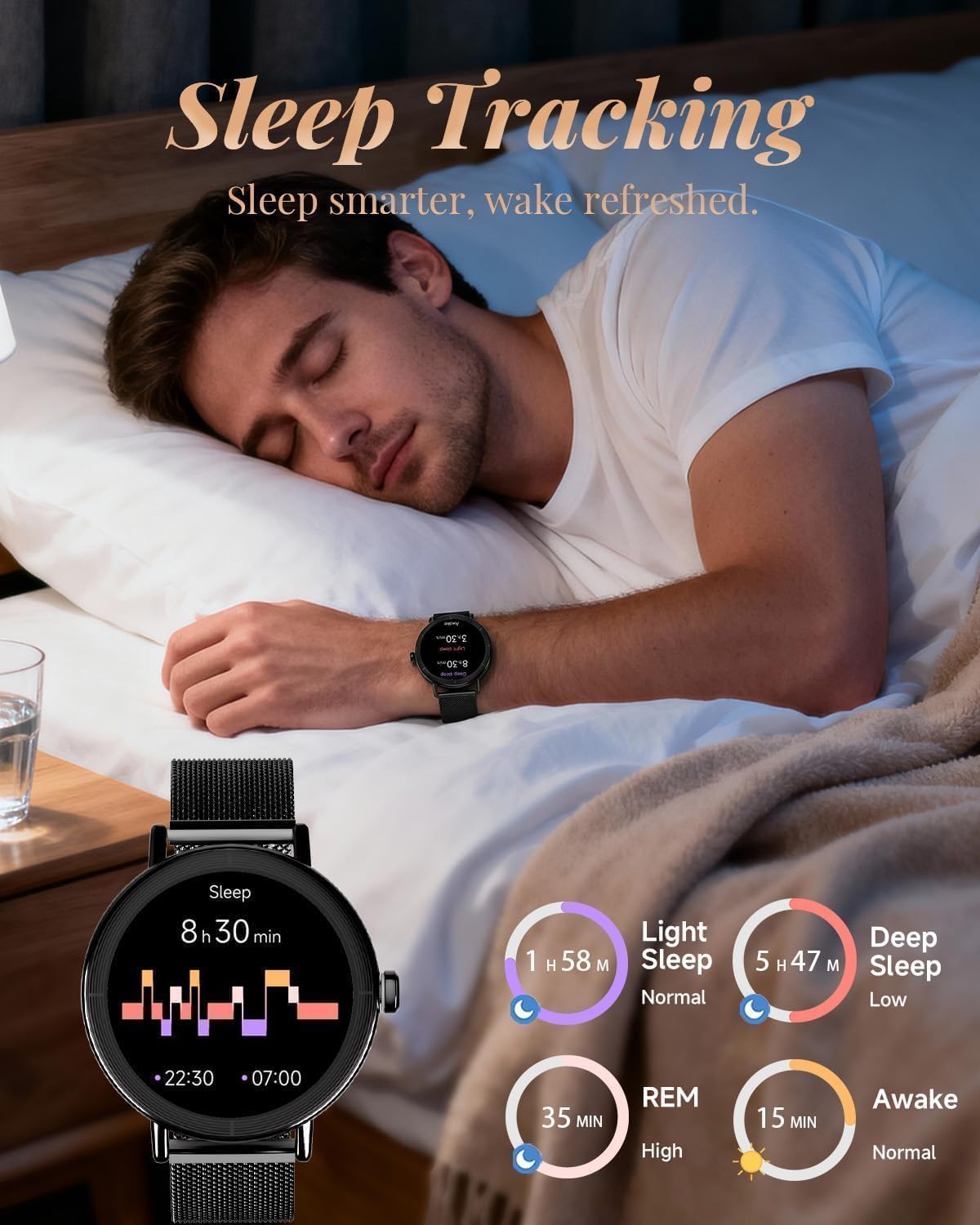 TOOBUR Smart Watch for Men Women with Two Bands, 40mm HD Smartwatch, Compatible with Android & iOS, Answer/Make Calls, Fitness Watch with Step/Sleep/HR Tracker, IP68, Stylish Gift, Black
