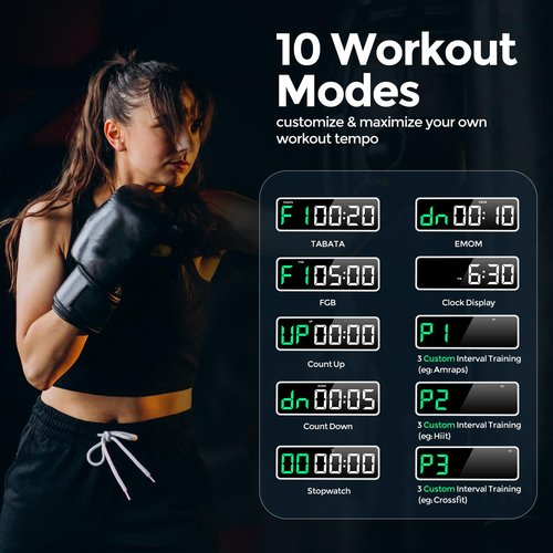 REACHER Portable Gym Timer Clock for Home Garage, Countdown/UP, Stopwatch, Workout Interval Timer with Powerful Battery, Strong Magnet, Adjustable Volume, Digital Fitness Crossfit Boxing HIIT