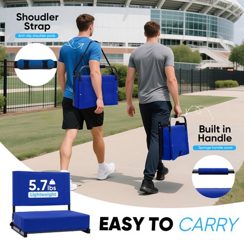 Stadium Seats with Back Support - Padded Portable Bleacher Seat with Handle Shoulder Strap - Wide Bleacher Chair with Back and Cushion for Sports & Outdoor Events