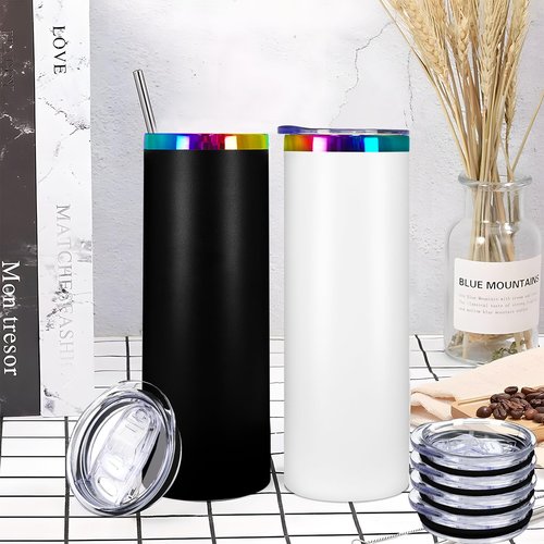XccMe 20oz Skinny Tumbler Replacement Lids 2 Pack,Spill Proof Splash Resistant Silicone Sliding Covers,Straw Friendly, BPA Free