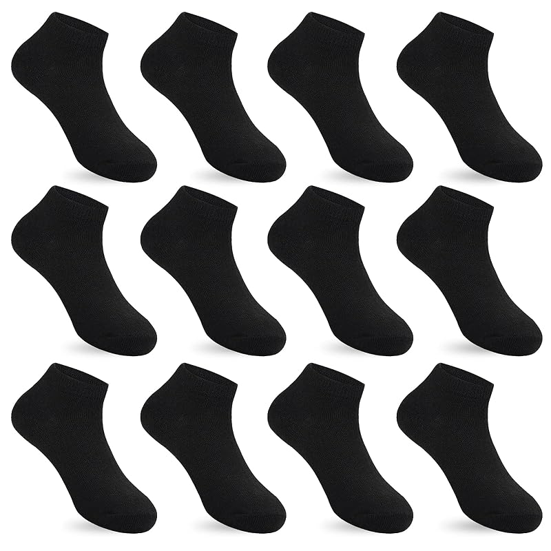 Auranso 12 Pairs Boys Girls Low Cut Ankle Socks – 9-12 Years Black