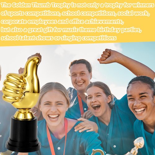 Golden Thumbs Up Trophy, 5.12in Engraving Funny Plastic Winner Award Status Sculpture for Celebrations Sports Game Classroom Job Football Competition Rewards Gift for Humorous Recognition