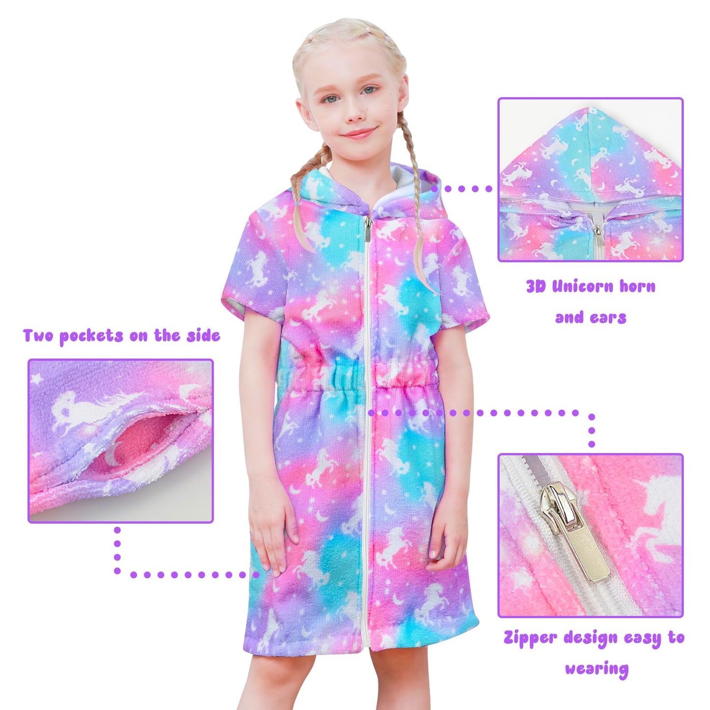 Sylfairy Cover Up for Girls Terry Swim Cover Ups Hooded Terry Kids Cover Up Bathing Suit Beach Dress 4-9Years