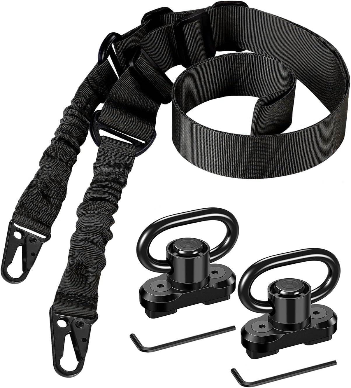 CVLIFE Rifle Sling with 2 Pack Anti-Rotation Sling Swivels,Adjustable Length Two Point Sling Elastic Cord Design for Outdoor Black