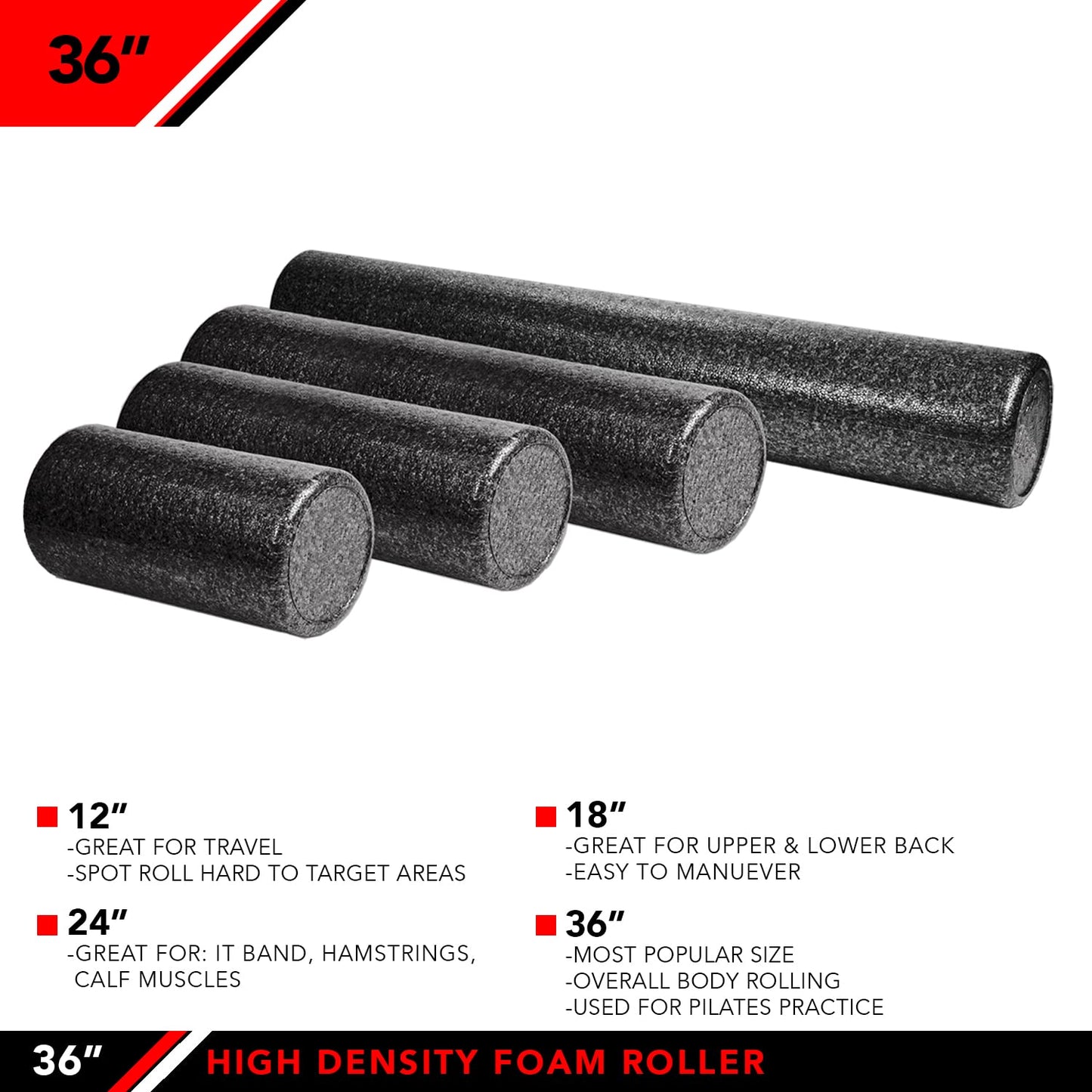 JFIT High Density Foam Roller, Black (New), 36-Inch
