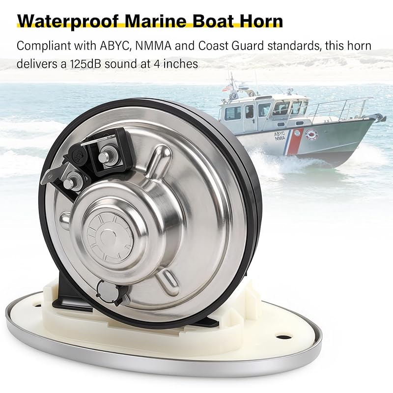 Marine 12V 316 Stainless Hidden Flush Mount Horn - 125dB, 114.3mm Two-Hole Installation