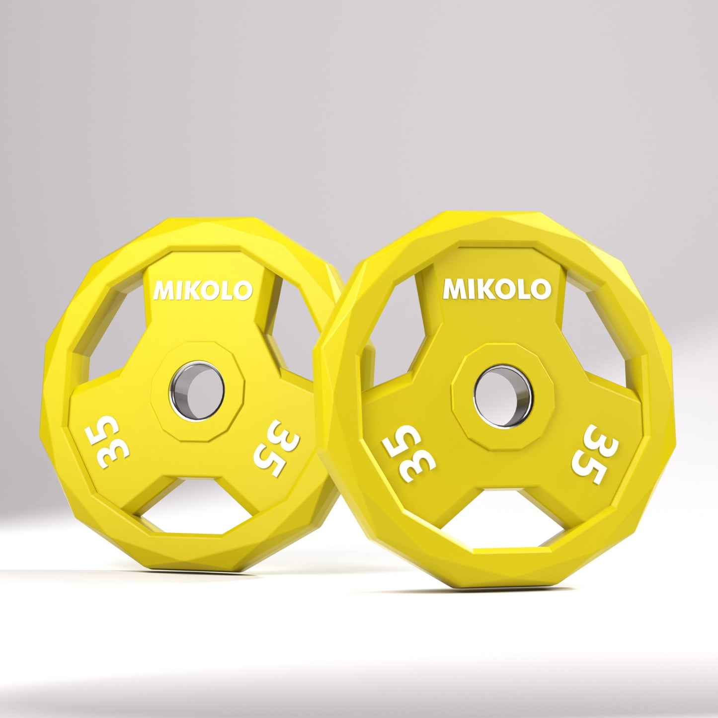 Mikolo Olympic Weights Set 2-Inch Rubber Plates, 12-Sided Non-Roll Rubber Grip with 3 Handles for Home Gym, Strength Training 35LB Pair