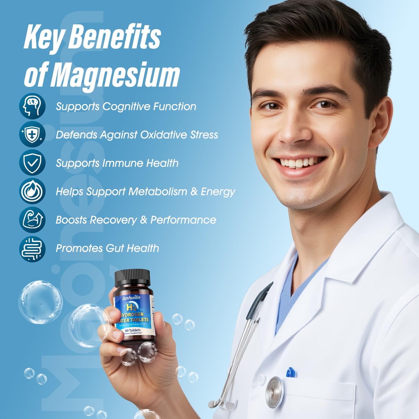 Hydrogen Water Tablets 150mg Magnesium – 10 PPM Molecular Hydrogen Tablets for Drinking Water, Supports Healthy Aging, Cellular Energy, Recovery & Brain Health – GMO-Free & Gluten-Free, 80 Tablets