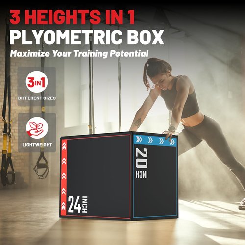 papababe 3-in-1 Plyometric Jump Box Workout Equipment, Box Jumps for Home Gym, Plyo Box Trainer with Anti Slip Surface and High Density Foam, 20x24x30