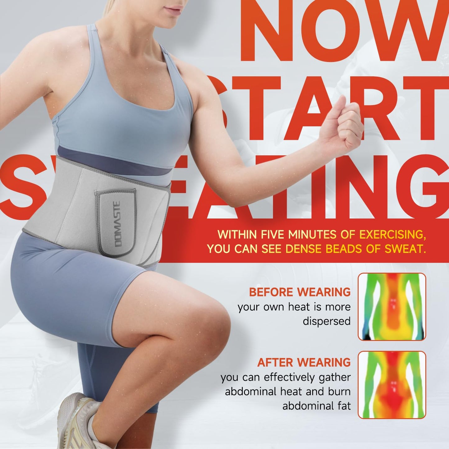 Domaste Waist Trimmer for Women & Men - Sweat Belt Waist Trainer Stomach Wrap for High-Intensity Training & Workouts(Lunar Rock)