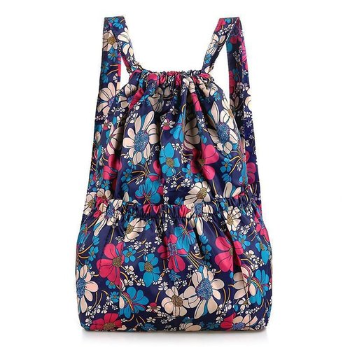 YUNZLAN Floral Large Drawstring Backpack with 4 Pockets String Swim Gym Bag for Women Lightweight Cinch Bag Travel and Daily Use
