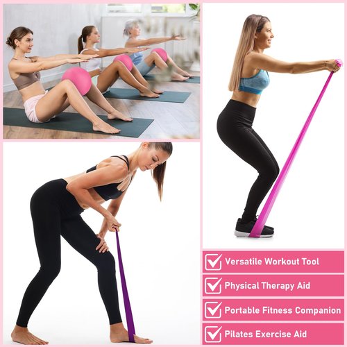 Pilates Equipment Accessories Kit 13 Pcs Pilates Ring Circle Set for Women Home Workouts 12” Magic Circle Yoga Ring and Resistance Bands 5 Yoga Bands 9.8” Exercise Ball Fitness Equipment Set Gift