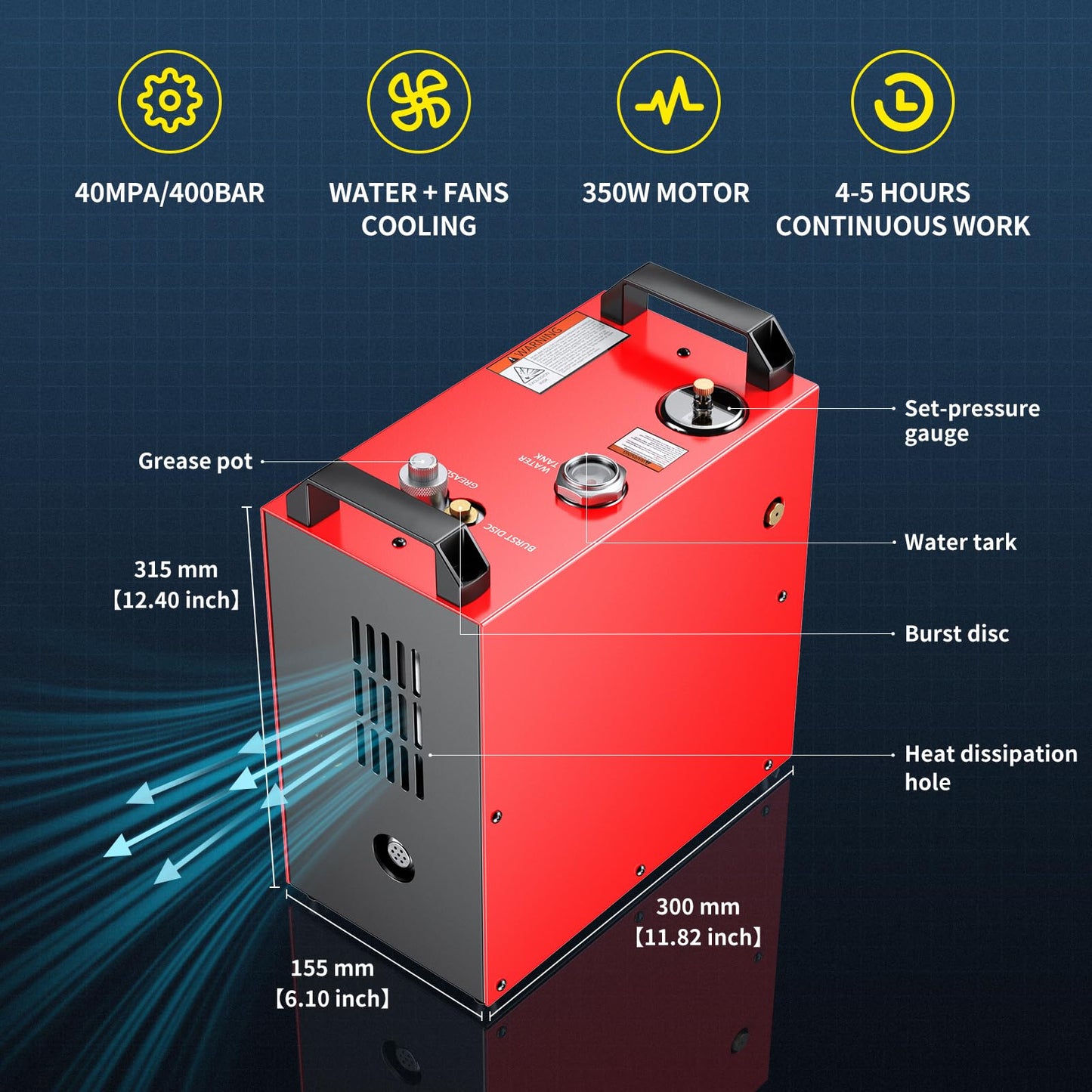 GX PUMP GX-E-CS4-I PCP Air Compressor, Max 5800Psi,350W Powerful Motor
