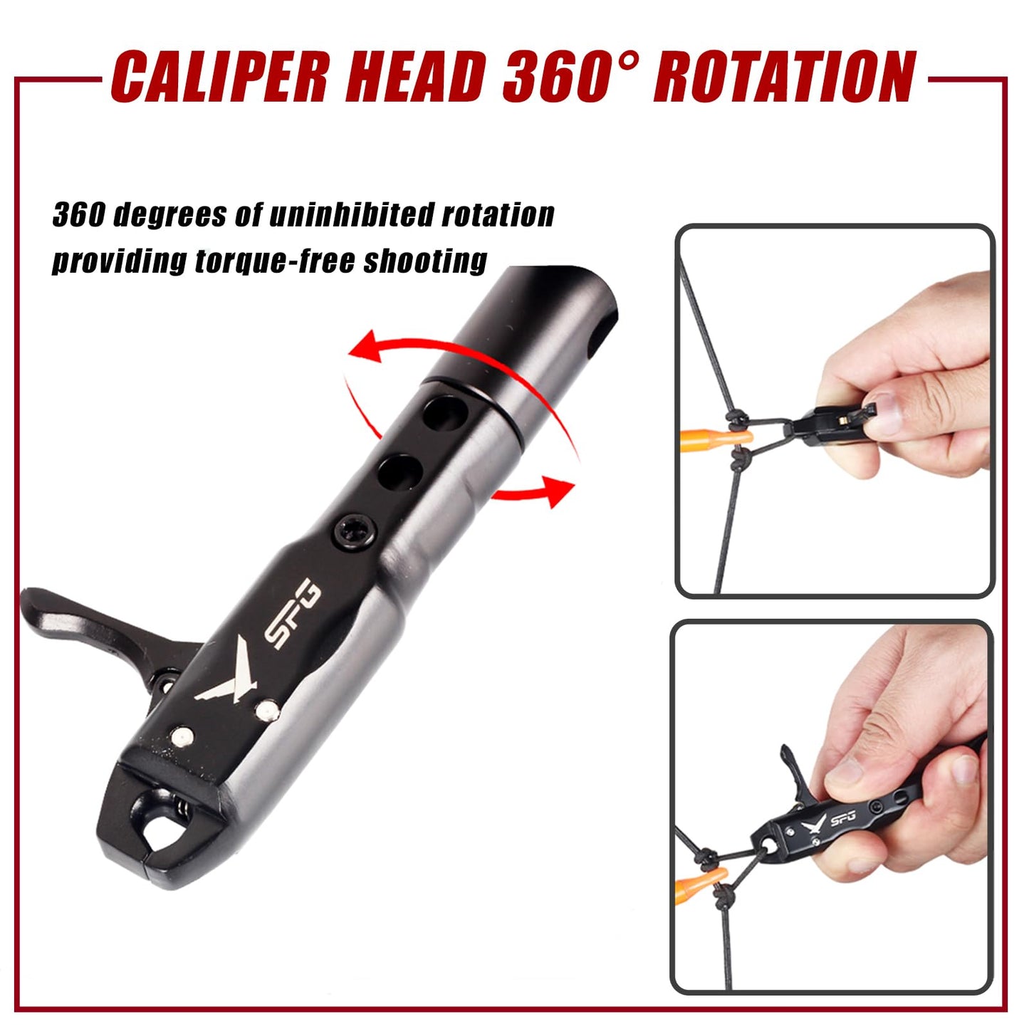 SPG Bow Release for Compound Bow, Comfortable Wrist Strap Archery Release Trigger for Arrow Release, Adjustable Compound Bow Release Aids 360° Rotate Caliper with Foldback Design (Camo)