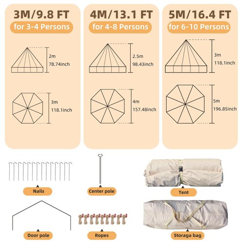 YOLENY 4-Season Bell Tent, Holds up to 4-8 People, Waterproof Yurt Tents with Stove Jack & Removable Zipped Floor, Spacious Glamping Tent for Family Camping & Outdoor Parties 13FT