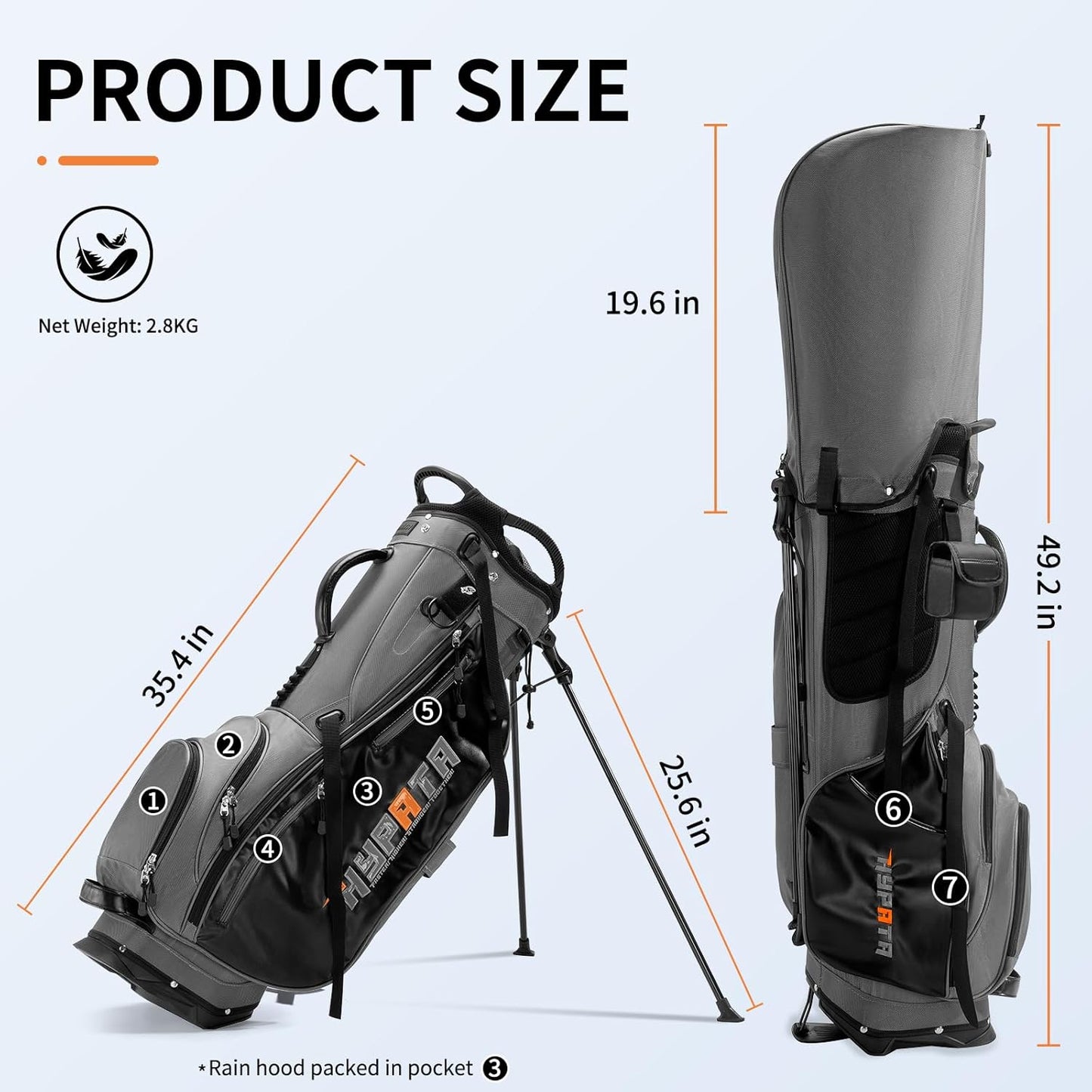 14 Way Golf Bags for Men, Lightweight Golf Stand Bag with 8 Pockets, Cooler Pouch, Rangefinder Pouch, Detachable Dual Strap, Rain Cover Hood