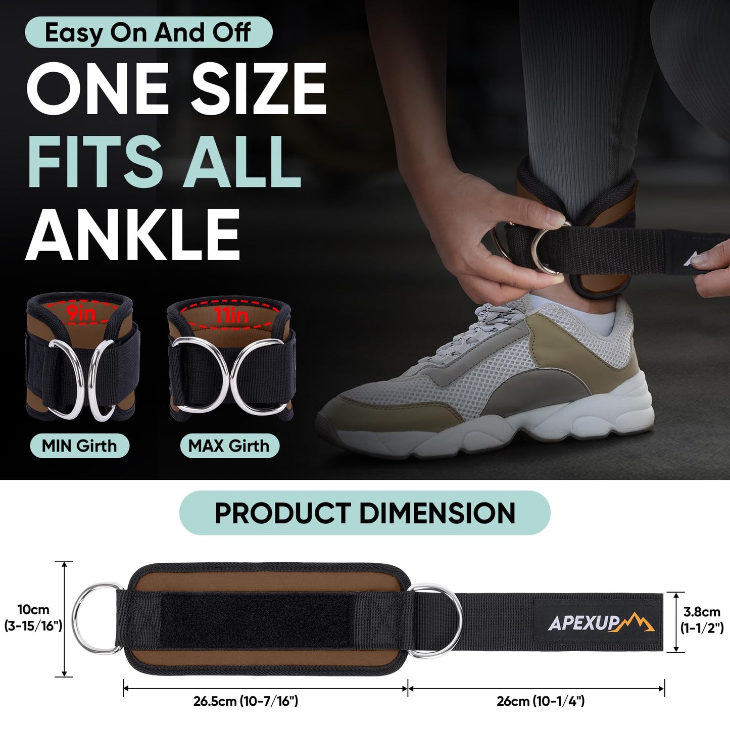 APEXUP Ankle Strap for Cable Machine, Ankle Resistance Bands, Cable Kick Back Straps for Gym, Glute Workouts, Leg Extensions, Adjustable Straps with Neoprene Padding (Single, Mocha)