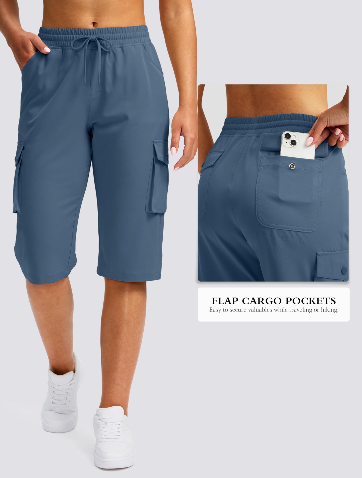 Viodia 15" Long Shorts for Women Hiking Cargo Bermuda Shorts Lightweight Quick Dry Knee Length Capris for Summer Travel Fishing