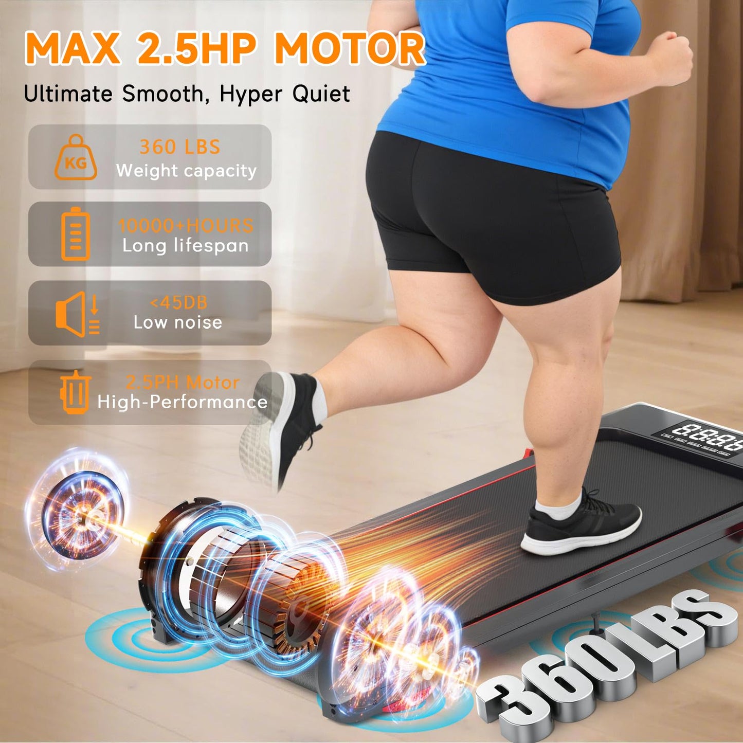 Joxir Walking Pad Treadmill with Incline, 7.5MPH Under Desk Treadmill for Home Office, 360 Lbs Capacity Portable Treadmills with Remote Control, Led Display
