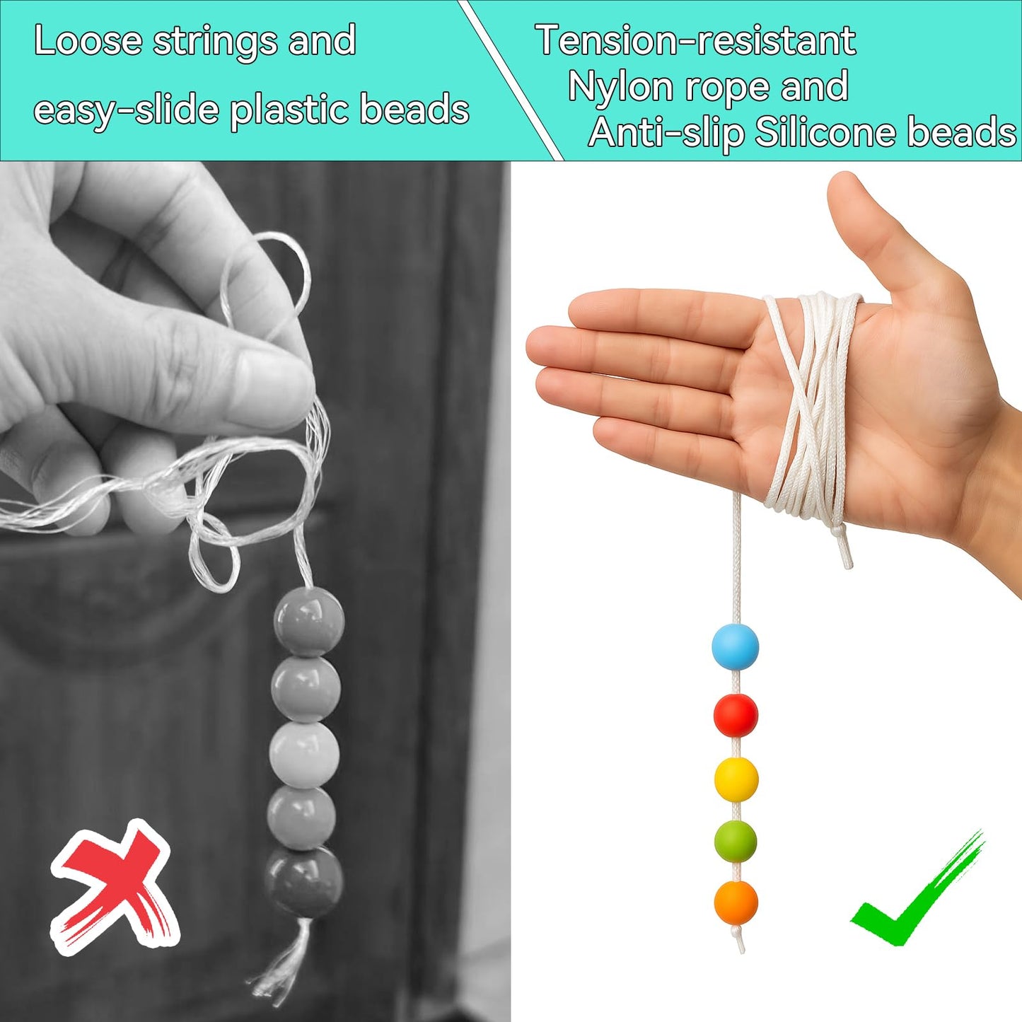 TIESIF 10 Foot with 5 Silicone Beads Vision Convergence Training - Convergence Insufficiency Tool - Train Vision, Athletic Performance, and More!, White