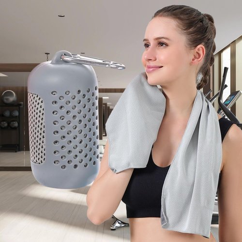 Yoga Quick-Dry Towel - Non-Slip with Carabiner Clip & Silicone Case-Grey