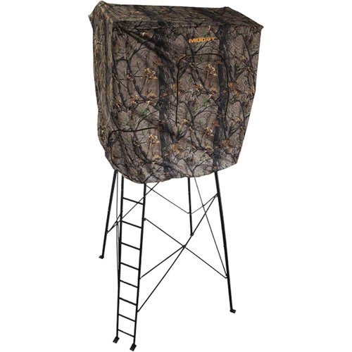 MUDDY Steel 7' Tall Quad Pod Hunting Blind Cover w/ 4 Zippered Windows (Stand Not Included) - Portable Camouflage Shelter and Gear - Deer Hunting Equipment and Accessories