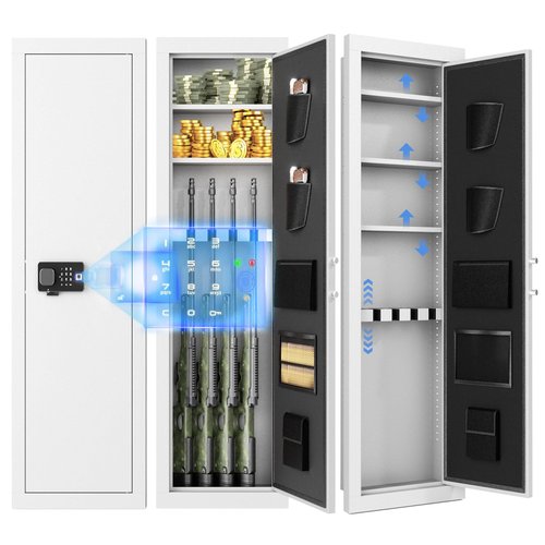INTERGREAT 53" Fireproof Wall Gun Safe Between Stud, In Wall Safe, Hidden Gun Safes with Multifunctional Lock and Removable Shelf, Rifle Gun Safe for Storage Firearm Money Valuables(White)
