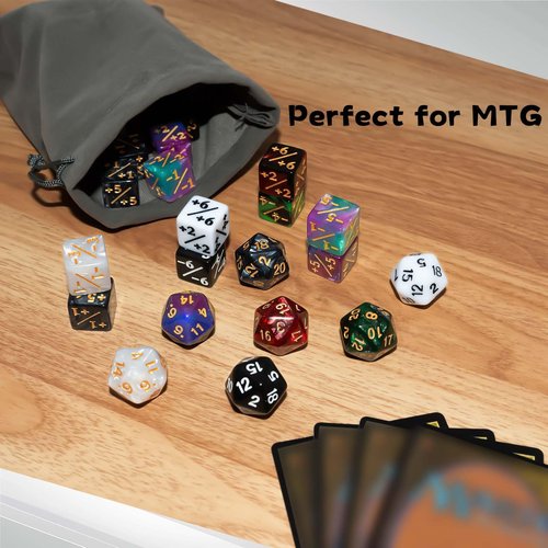 56 Pieces MTG Counter Dice Set in 8 Colors, 48 Pieces Magic The Gathering Life Counters Tokens Dice Set and 8 Pieces D20 for MTG, TCG, Cards Gaming Accessories