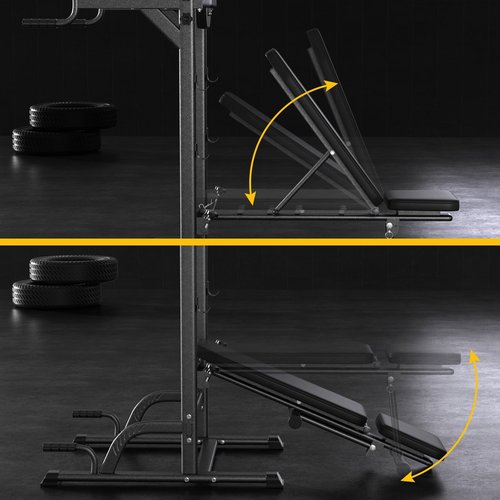 HEVIRGO All-in-One Multifunctional Power Tower with Height Adjustable, Heavy-Duty Construction, Push Up Stand,Pull Up Bar Dip Station/Stand for Home Gym Strength Training Workout Equipment Black