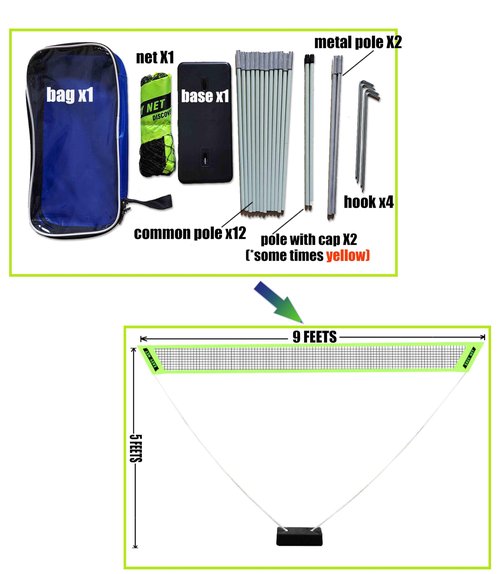 Portable Badminton Set - 1.5m Height x 2.7m Width, Lightweight & Easy Setup with Carry Bag, Green PE Net, Fiberglass & Alloy Steel, Ideal for Outdoor Play