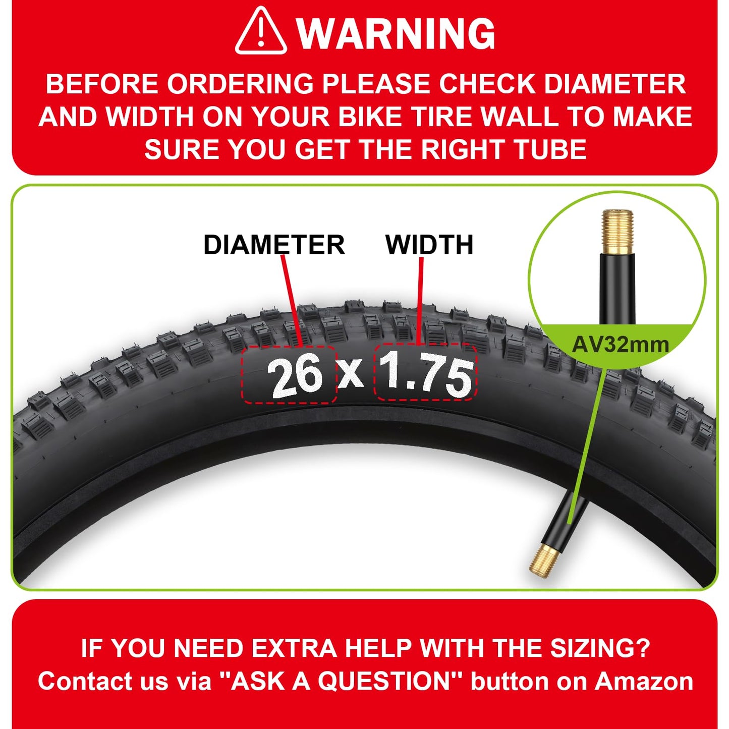 2-Pack Bike Tubes 26" x 1.75/2.125 AV Valve, 26x2.125 Bicycle Tube Compatible with 26x1.75 26 x 1.95 26 x 2.10 26 x 2.125, 26" Bike Rubber Tubes for Road/MTB/City Bikes by Hydencamm (2 of One Size)