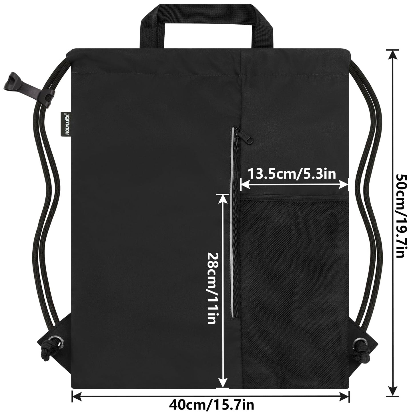 HOLYLUCK Men & Women Outdoor Sport Gym Sack Waterproof Drawstring Backpack Bag (Drawstring With Side Mesh Pocket, Black)