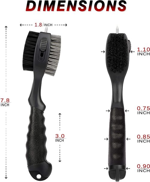 CHAMPKEY PRO Retractable Golf Club Brush | Oversized Brush Head with Soft Rubber Hand Grip & Retractable Groove Cleaner Golf Brush (Black 2 Pcs)
