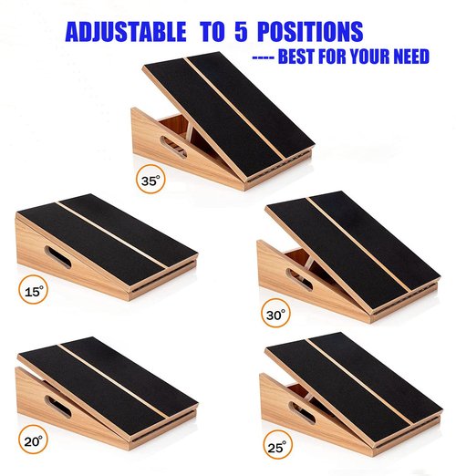 Slant Board for Calf Stretching Squats Calf Stretcher Incline Stretch Adjustable Wooden Wedge Footrest Professional for Knees Ankle Heel Feet Leg