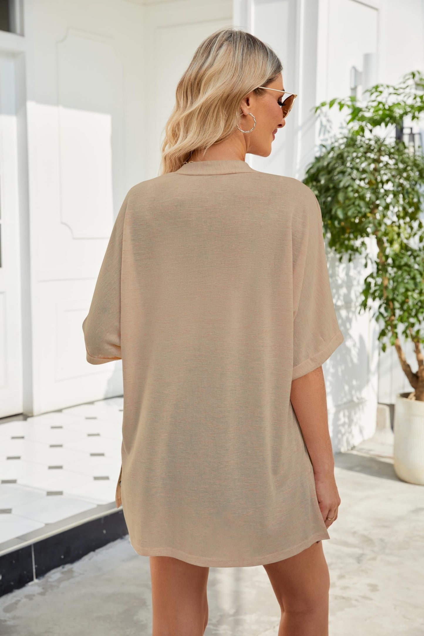 Yekaty Summer Cardigan Sweaters Short Sleeve Kimono Light Jackets for Women Cover Ups for Dresses Khaki