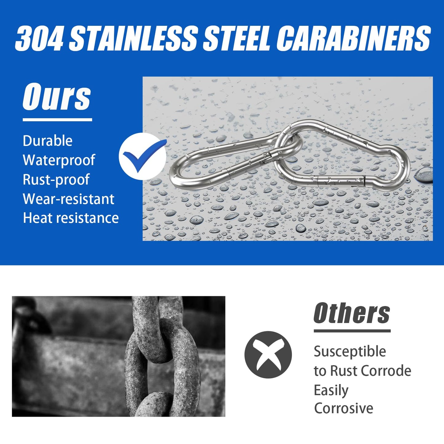 Carabiner Clip Hooks, 15pcs 3.15 inch Carabiners Heavy Duty, 304 Stainless Steel Spring Snap Hook Fits Camping Hiking, Metal Clips for Rope Chain Keys Rings