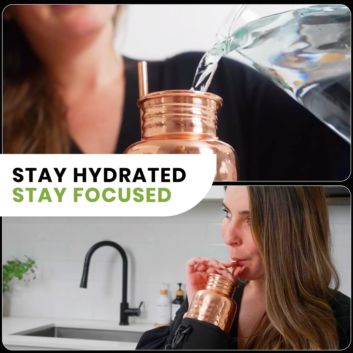 Kamojo Copper Water Bottle for Drinking - Hammered 100% Pure Copper Tumbler with Leak Proof Lid, Removable Insulating Sleeve & Straw - Handcrafted Ayurvedic Cup for Water 32 fl oz