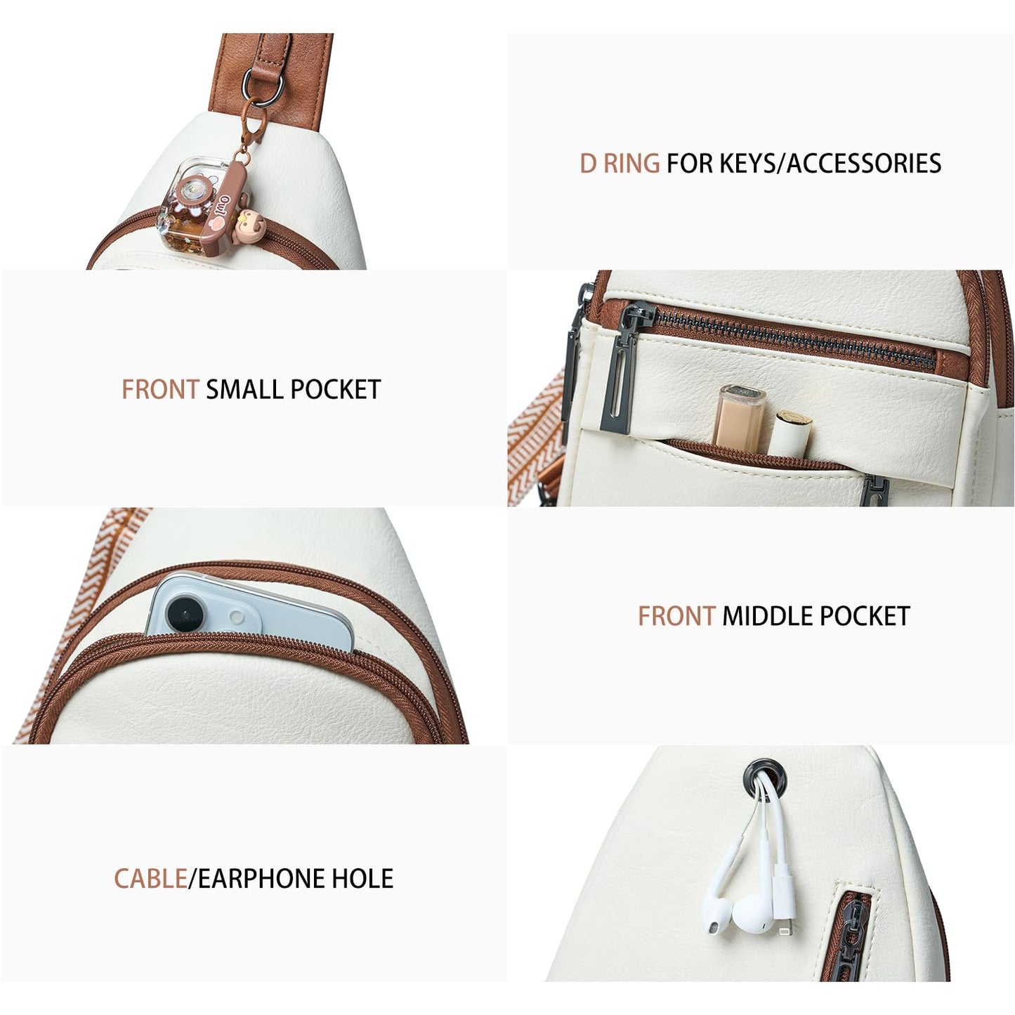 Leresas 7L Sling Bag for Women Crossbody Bags Sling Purse Backpack Cross Body Purse Fanny Pack Trendy Vegan Leather Beige
