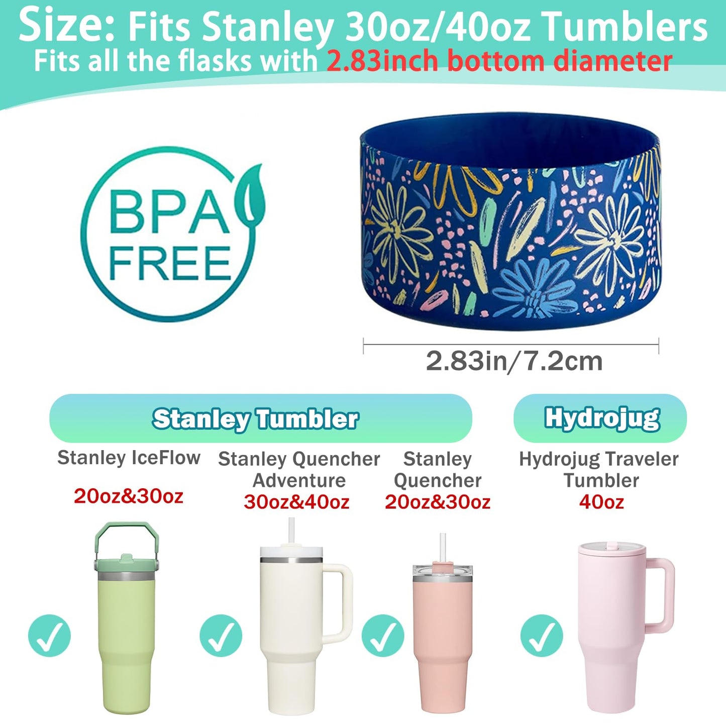 2 Pcs Tumbler Bottom Protector Boot for Stanley Quencher Adventure 40oz & Stanley IceFlow 20oz 30oz and Compatible with Hydro Flask Water Bottle 12oz 21oz 24oz Stealth Landing (Transparent/blue)