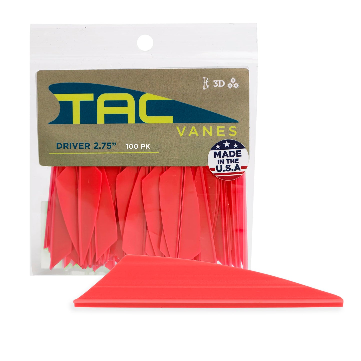 TAC Vanes 2.75" Driver Arrow Vanes | Archery Fletching for Compound & Crossbow | Durable, Lightweight, High Accuracy, Red 100 Pack