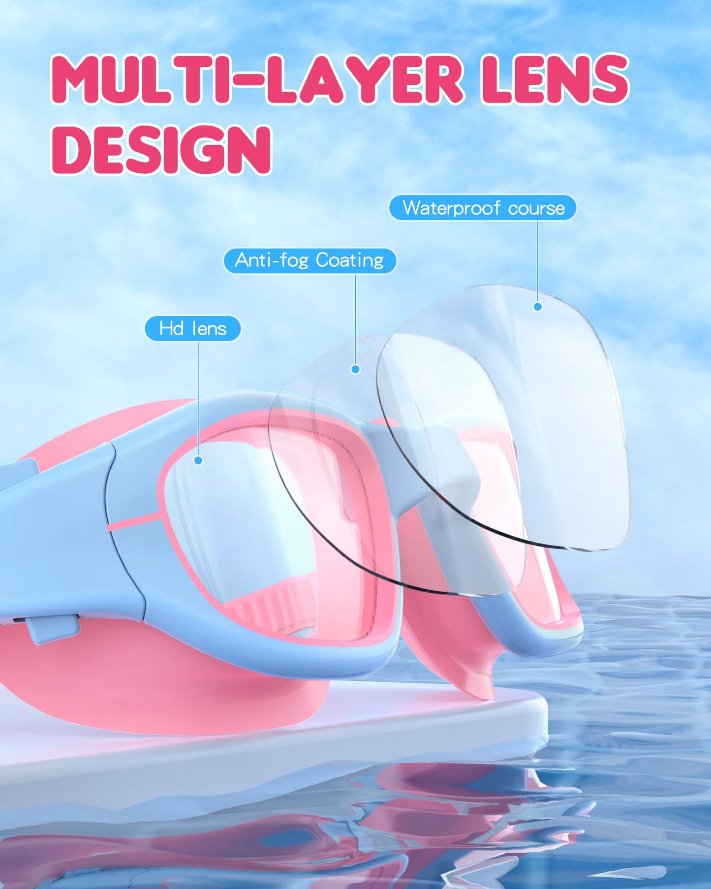 Zeligerstar Kids Swim Goggles,Swimming Goggles for Kids 6-14, Anti-Fog UV Protection Pool Glasses for Boys Girls (Pink/Blue+Clear Lens)