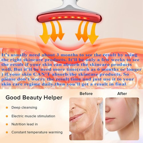 Face Neck Massager with 7-Color Light Modes for Face Sculpting Skin Care,Tightening,Smoothness - Red LED Light Therapy Device Tool for Women at Home
