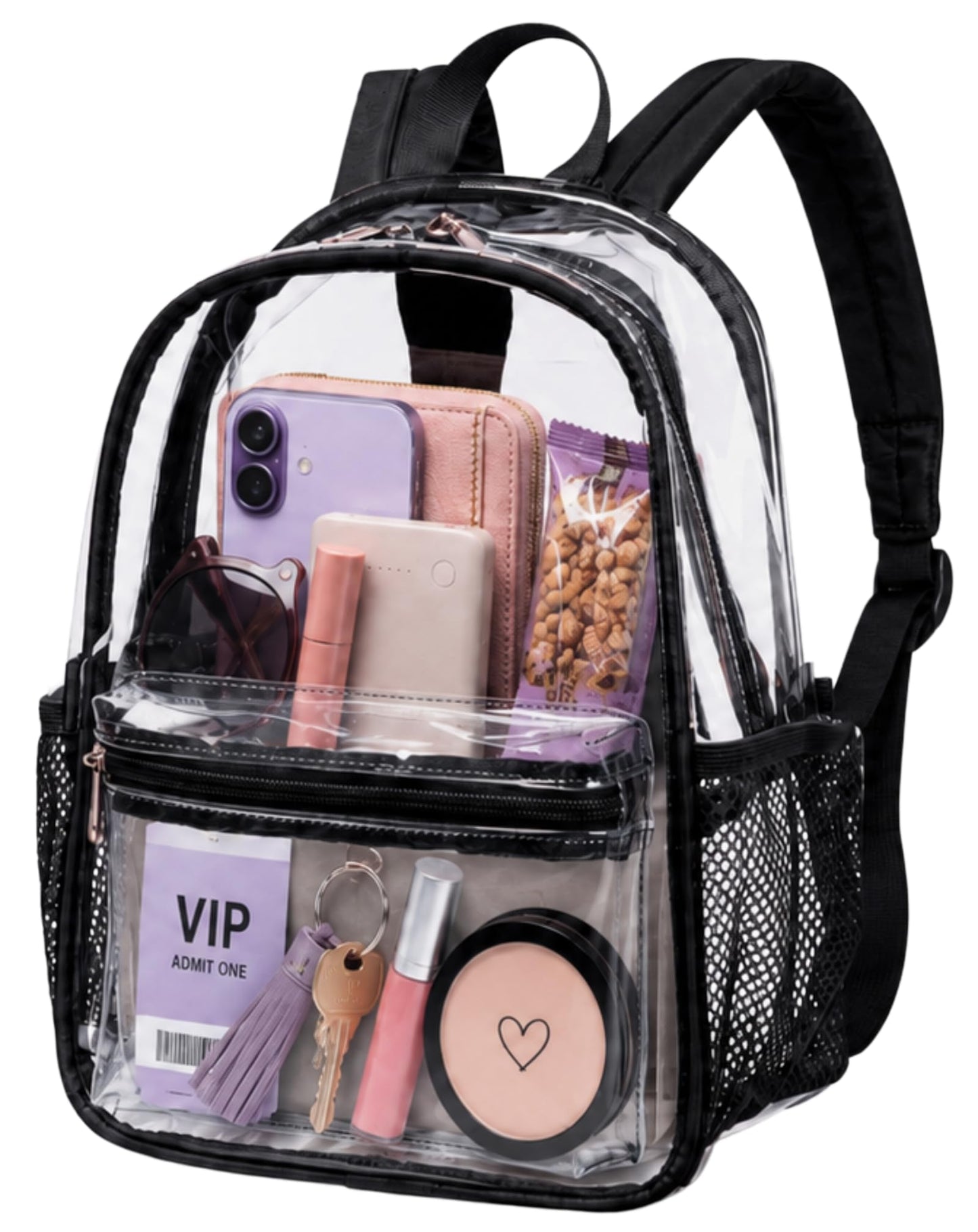 BTOOP Mini Clear Backpack for Stadium Events, 12 x 9 x 5 Inch Transparent PVC Bookbag, Fits Within Common 12x12x6 Stadium Bag Limits, for Concerts, Festivals, Women and Teens