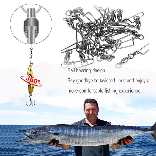 AMYSPORTS Saltwater Connector Fishing Snap Swivel High Strength Snaps Swivel Freshwater Ball Bearing Fishing Swivels Stainless Steel Corrosion Resistant Black Nickel 25pcs 31lbs