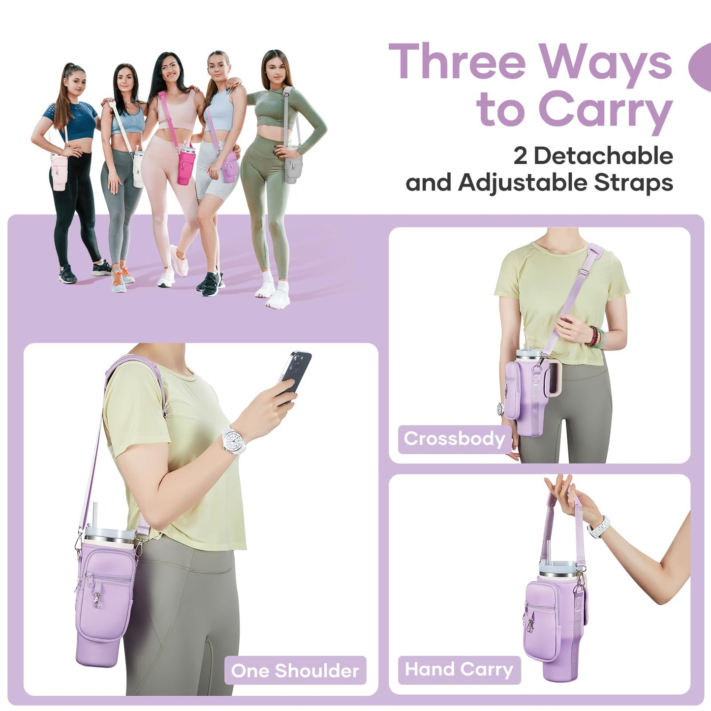 linmaya Water Bottle Carrier Bag for Stanley Cup 40/30oz with Phone Holder Pockets,Neoprene Water Bottle Cross-body Bag with Adjustable Shoulder & Hand Strap Stanley Cup Accessories