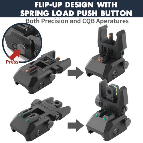 ZBULAR Fiber Optic Sights, Flip Up Front and Rear Backup Sights with Green Red Fiber Optics Dots, Tool-Free Adjustable Front Sight Rapid Transition