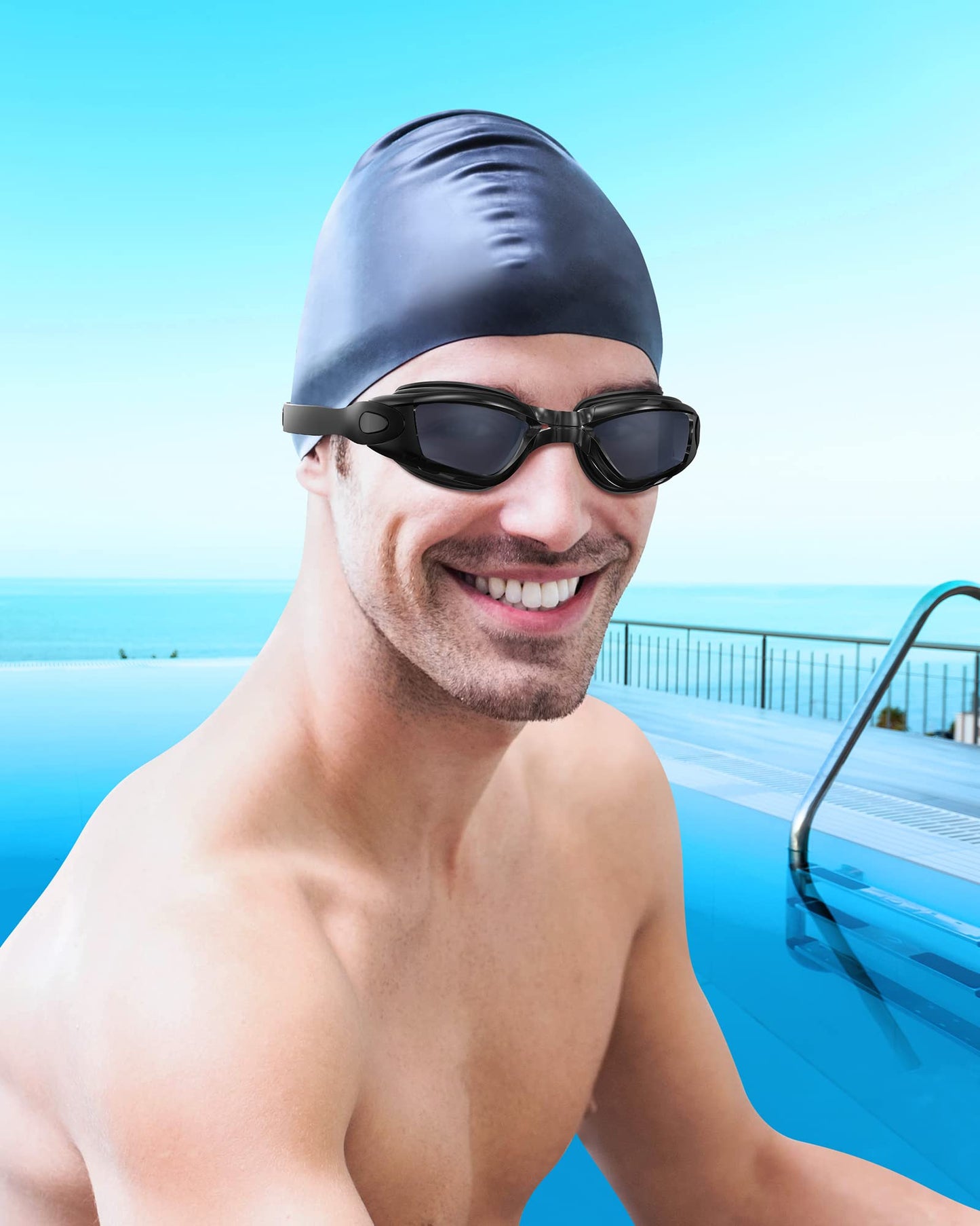Aegend Swim Goggles, 2 Pack Swimming Goggles No Leaking Adult Men Women Youth, UV Protection, Anti Fog, Light Black & Deep Black