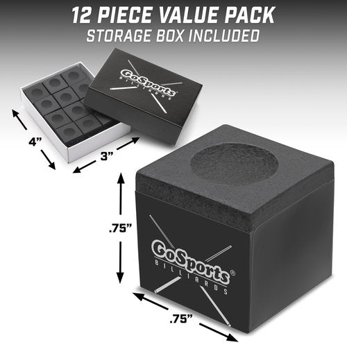 GoSports Premium Pool Cue Chalk Cube 12 Pack - Black Billiards Pool Stick Chalk