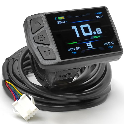 Ebike Color Screen Display Meter KT-TF01U （with USB） 24V 36V 48V 52V Electric Bike Conversion Kit LCD Display for KT Controller Kit(White Plug SM Plug)