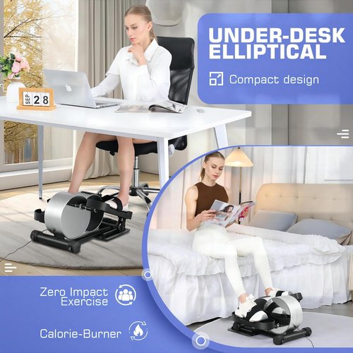 Under Desk Elliptical Portable and Quiet Leg Exerciser While Sitting for Seniors with Remote and App Control, LCD Display, Electric Seated Pedal Ellipse Machine for Home (Orange)